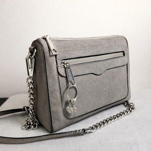 Rebecca Minkoff Gray Suede Crossbody Bag w/ Chain Strap & Heart Charm